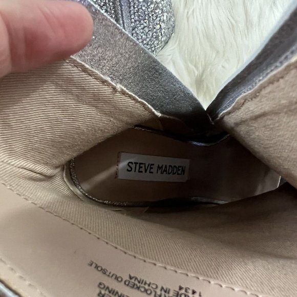 Steve Madden Size 6.5 Silver Dispute R Embellished Peep Toe Stiletto Boot - Picture 8 of 12